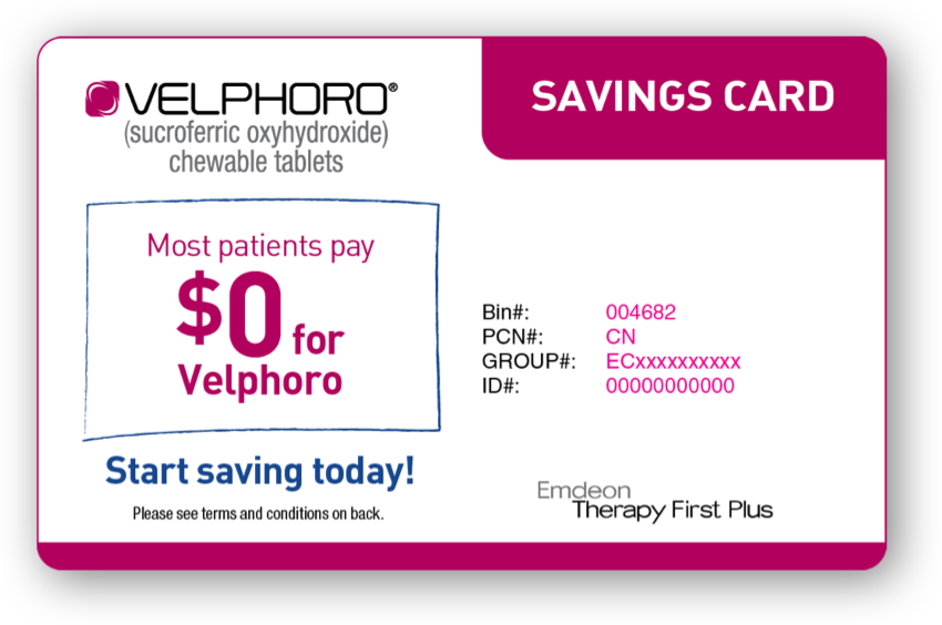 Save with the Velphoro CoPay Savings card